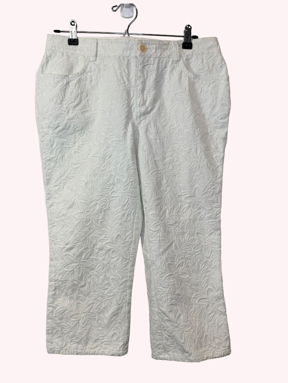 Lauren Ralph Lauren White Capri Jeans 10 Embroidered Floral Cotton Crop Pants
